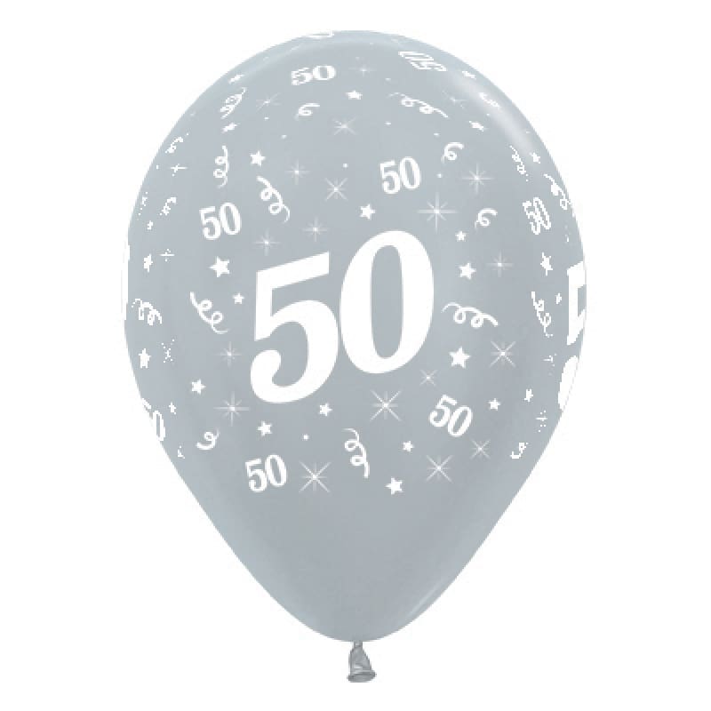 Balloons 30cm AOP 50th Silver Pk6