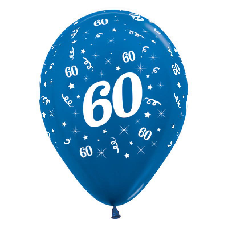 Balloons 30cm AOP 60th Blue Pk6