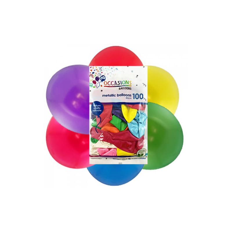 Balloons 30cm Metallic Assorted Pk100
