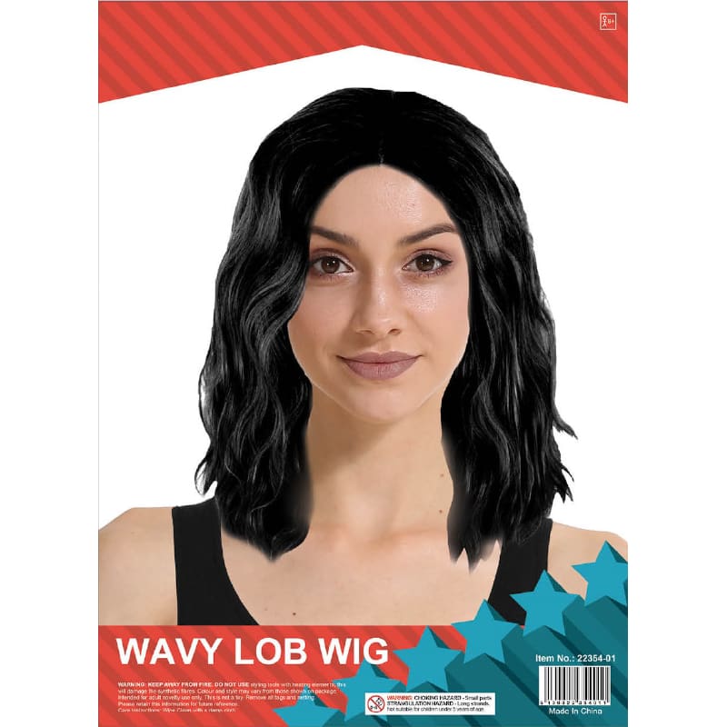 Wig Lob Wavy Middle Part Black