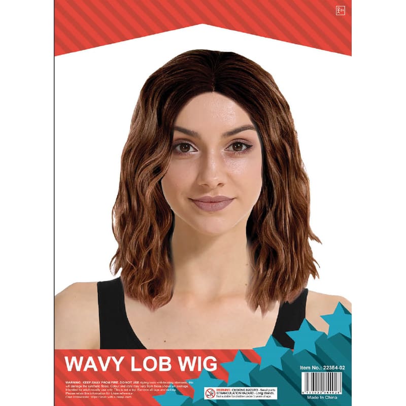 Wig Lob Wavy Middle Part Brown
