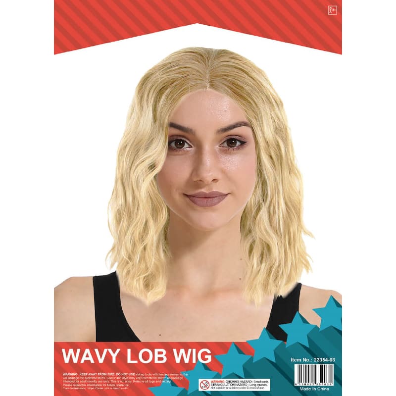 Wig Lob Wavy Middle Part Blonde