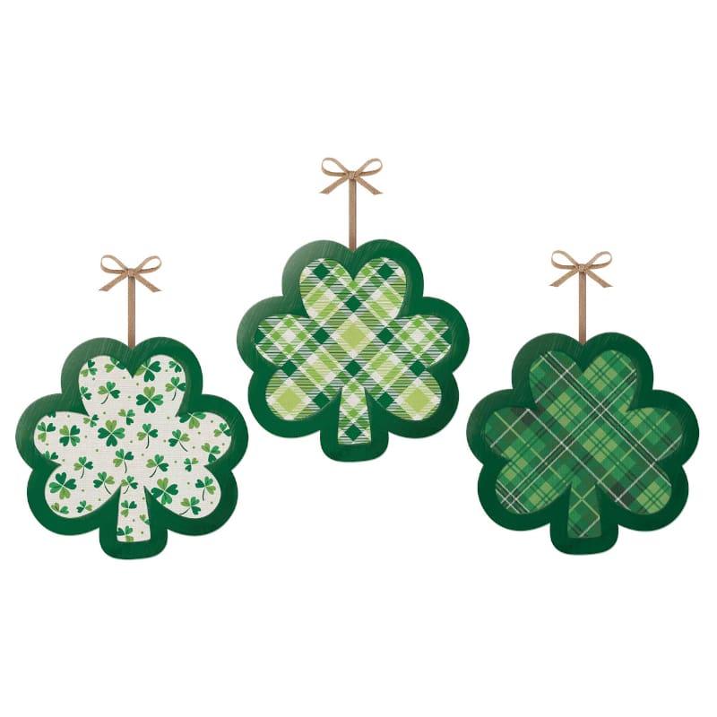 St Patricks Hanging Shamrocks MDF Pk3
