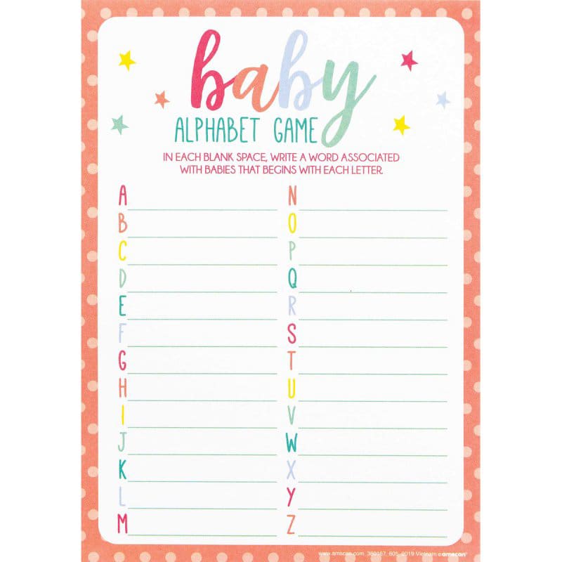 Baby Shower Game A to Z Alphabet