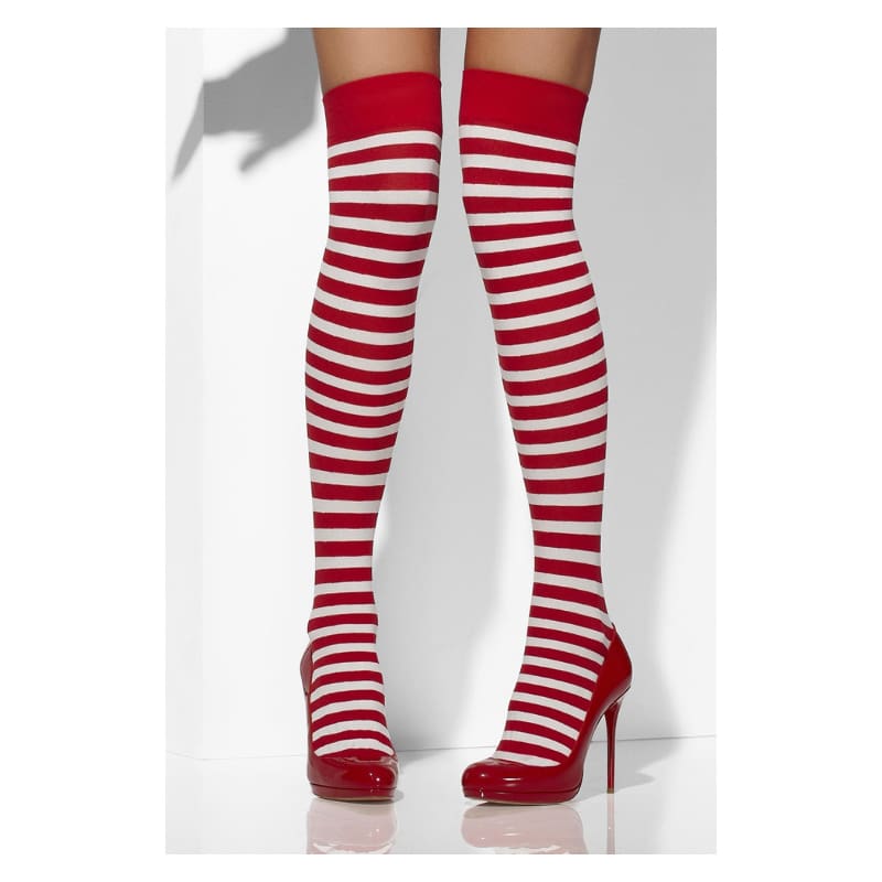 Tights Striped White and Red Band Opaque
