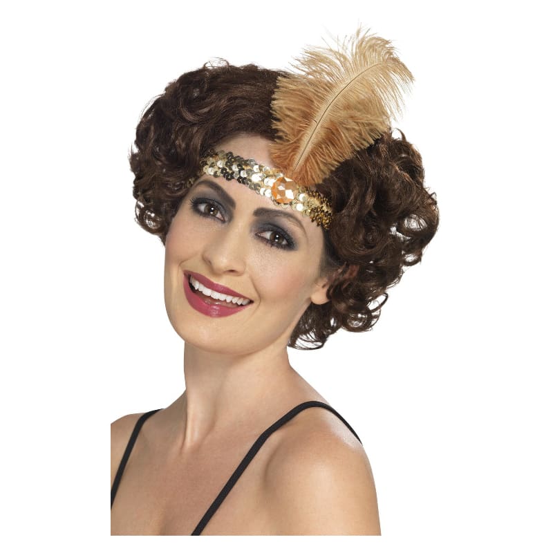 Head Band Feather Flapper Gold