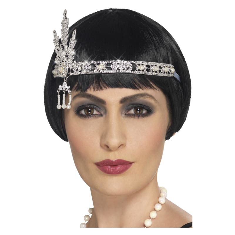 Head Band Flapper Jeweled Silver