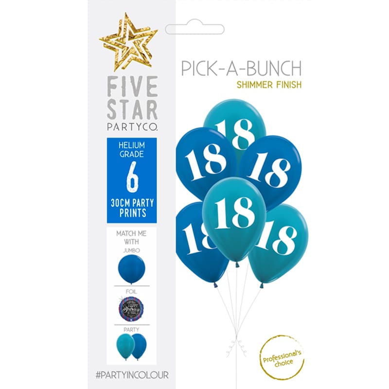 Balloons 30cm 2 Sided 18 Blue Pk6