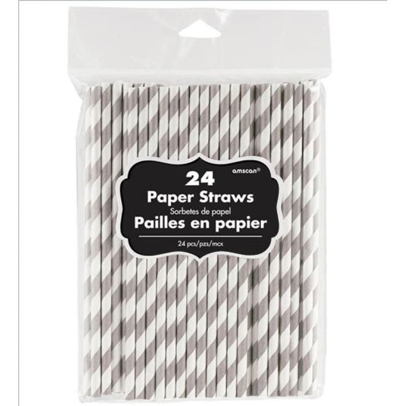 Straws Paper Silver White Pk24