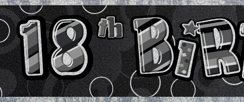 Foil Banner 18th Birthday Black 3.6m DNR