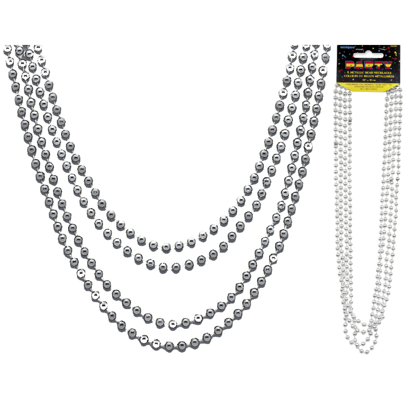 Necklaces Metallic Silver 81cm Pk4