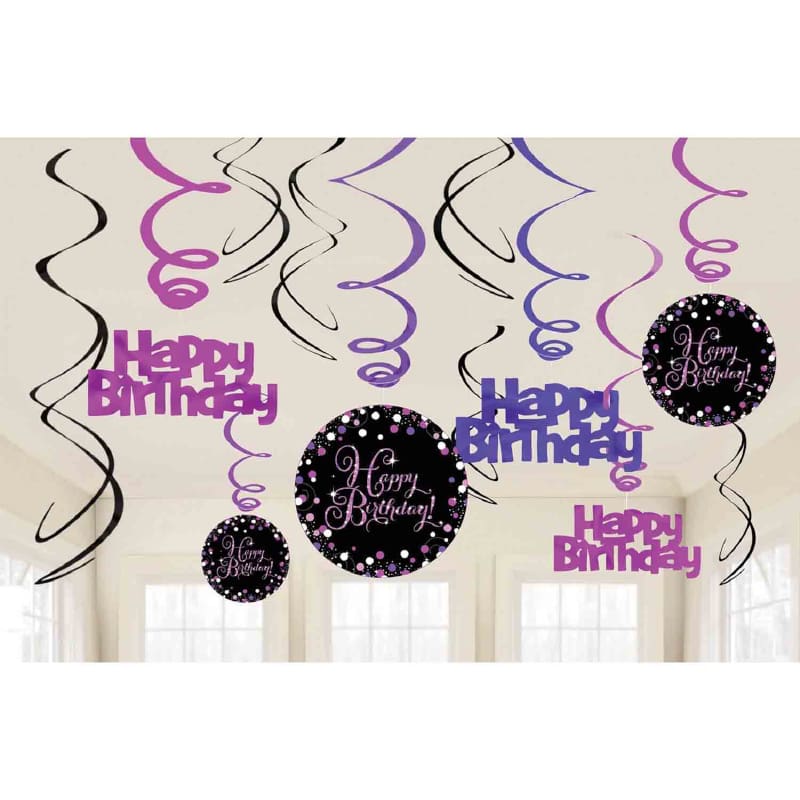 Hanging Swirls Happy Birthday Pink Pk12