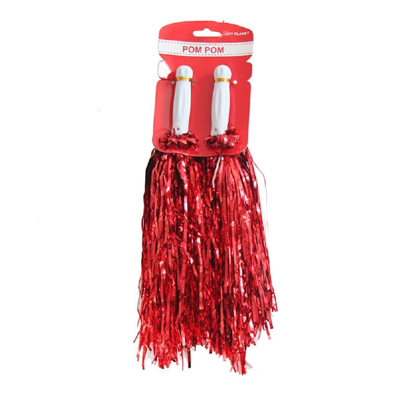 Pom Poms Red Tinsel Pk2