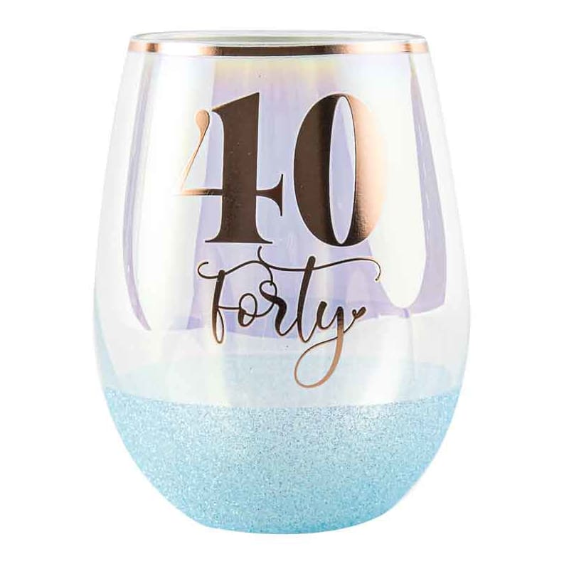 Wine Glass Stemless 40 Glitter Blue