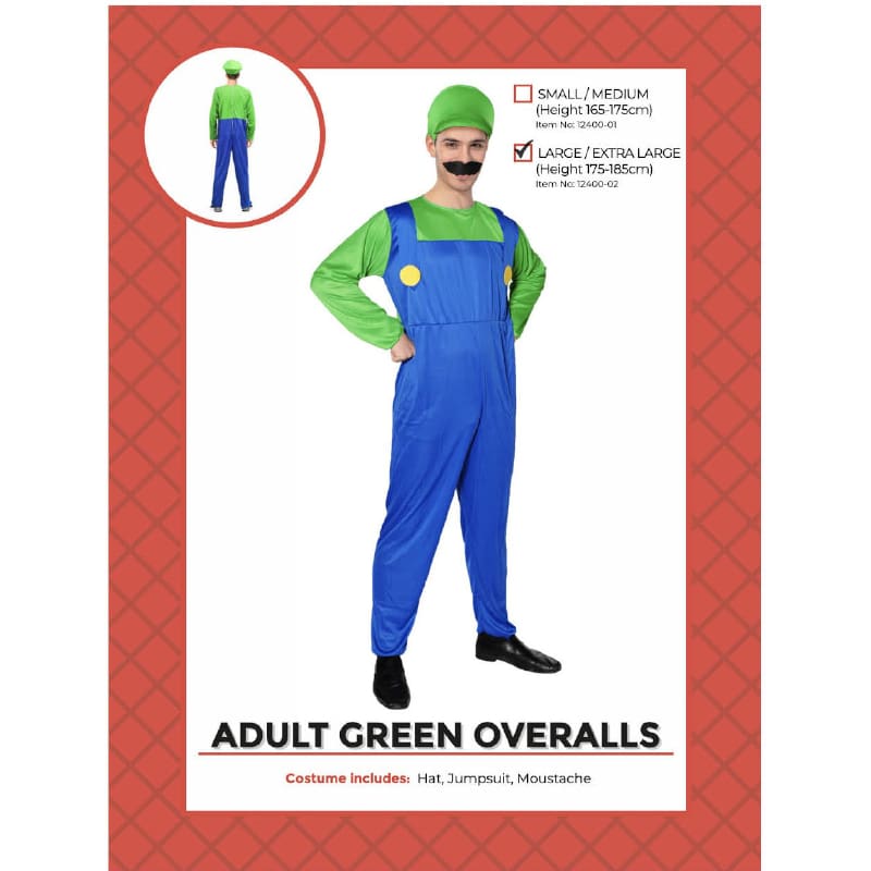 Costume Adult Luigi Plumber Boy LXL