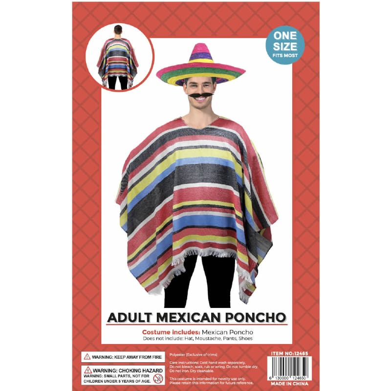 Costume Adult Mexican Poncho Rainbow