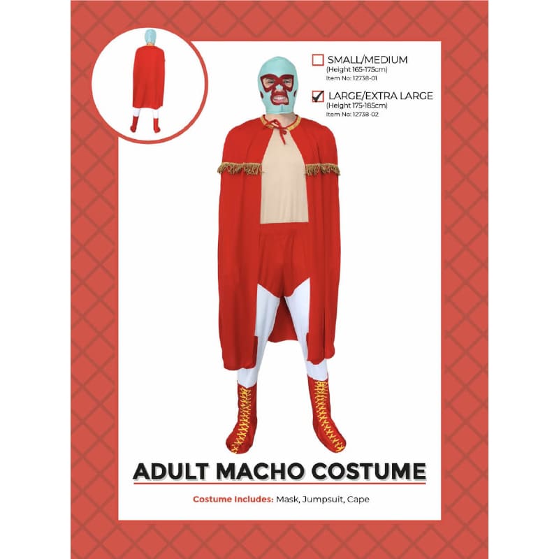 Costume Adult Macho Wrestler Man LXL