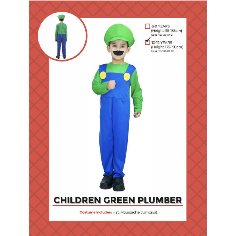 Costume Child Luigi Green Plumber 10-12