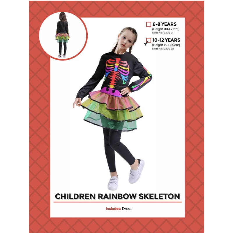 Costume Child Skeleton Rainbow Girl 10-1