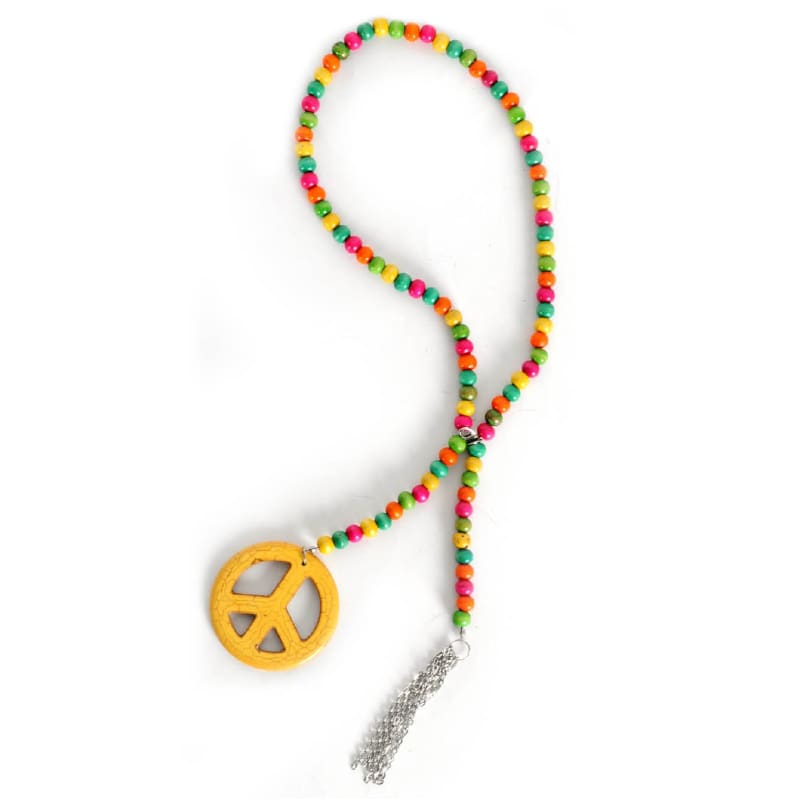 Necklace Hippie Wood Rainbow Beads