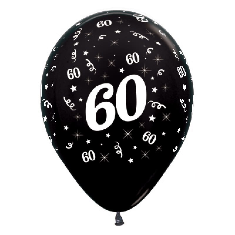 Balloons 30cm AOP 60th Black Pk6