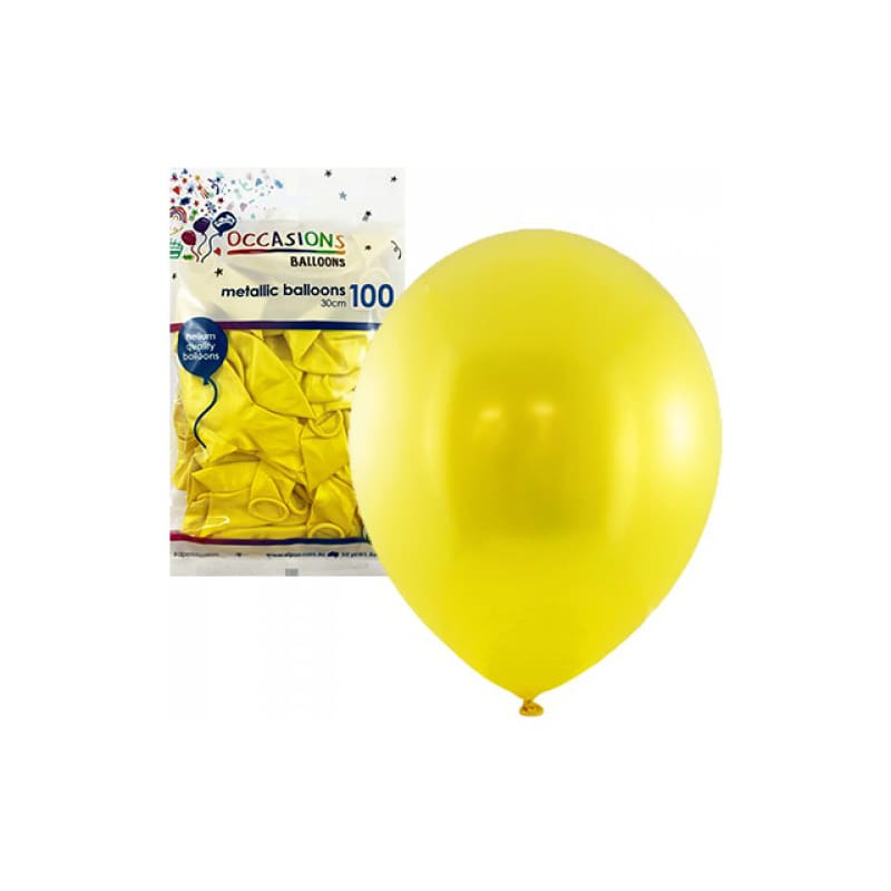 Balloons 30cm Metallic Yellow Pk100
