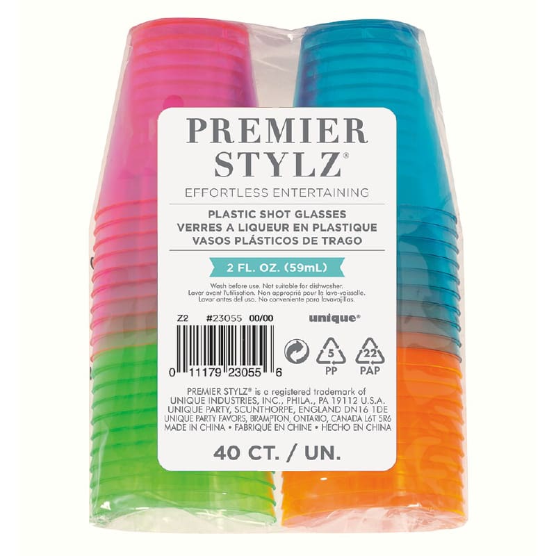 Shot Glass Plastic Neon Colours Pk40