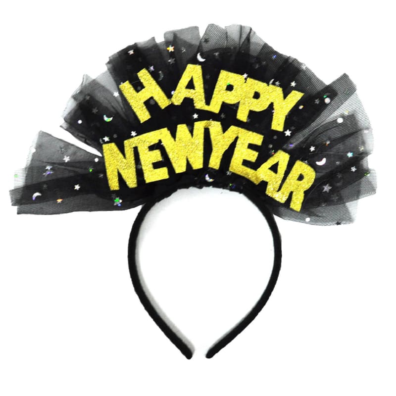 New Years Headband Black Tulle