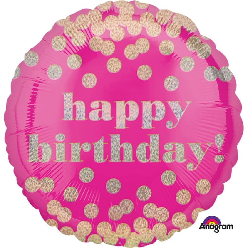 Foil 45cm Happy Birthday Holo Pink