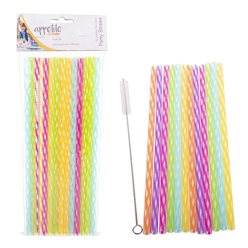 Straws Reusable Rainbow 25cm Pk24