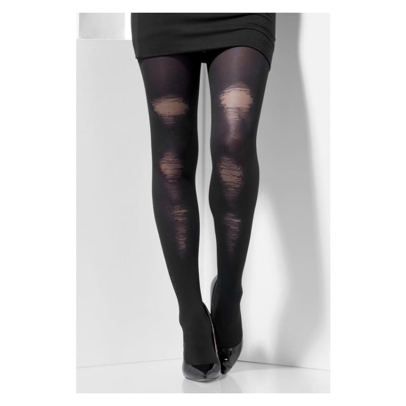Tights Black Distressed Detail Opaque
