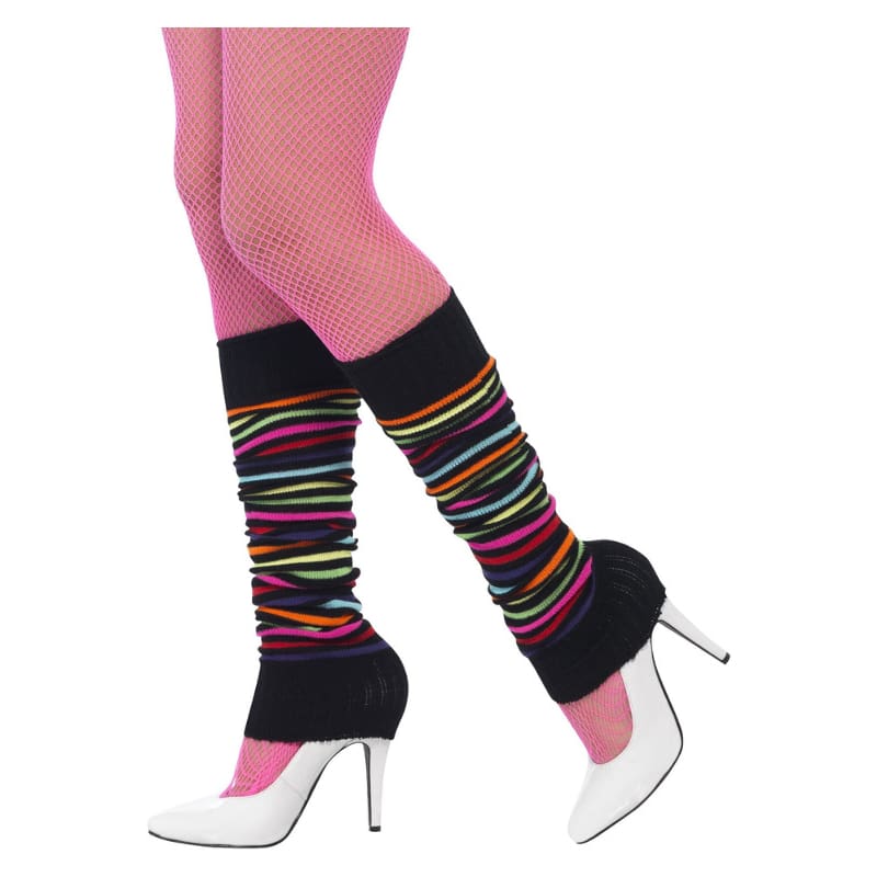 Leg Warmers Knitted Black Neon Stripes