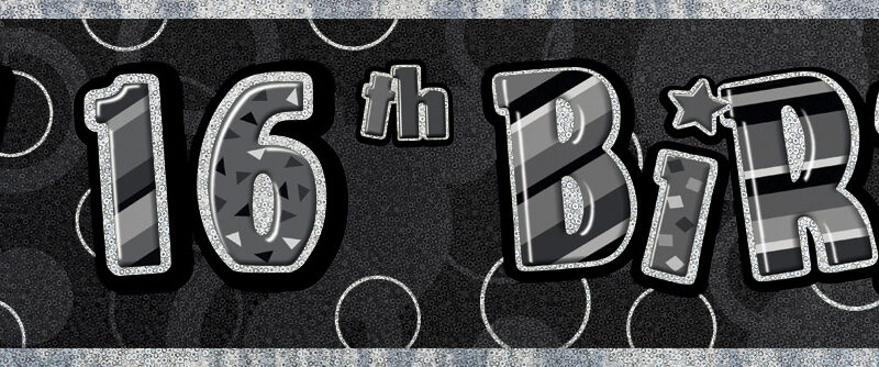 Foil Banner 16th Birthday Black 3.6m DNR