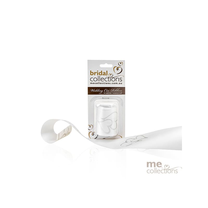 Car Ribbon Heart Silver Embossed 6m