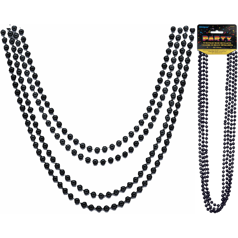 Necklaces Metallic Black 81cm Pk4