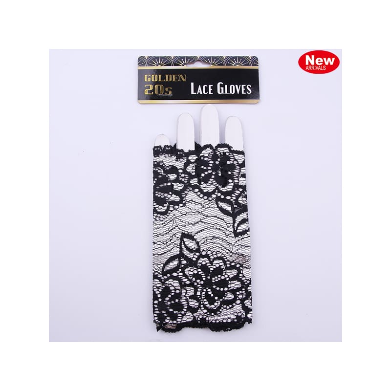Gloves Fingerless Lace Black Flapper