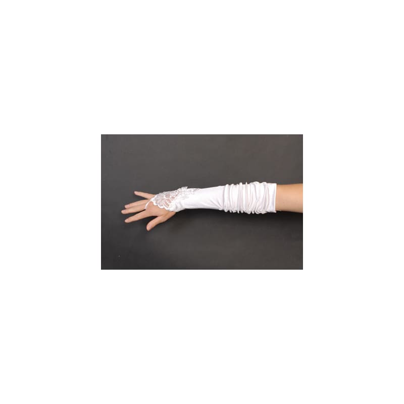 Gloves Fingerless Satin Lace White Long
