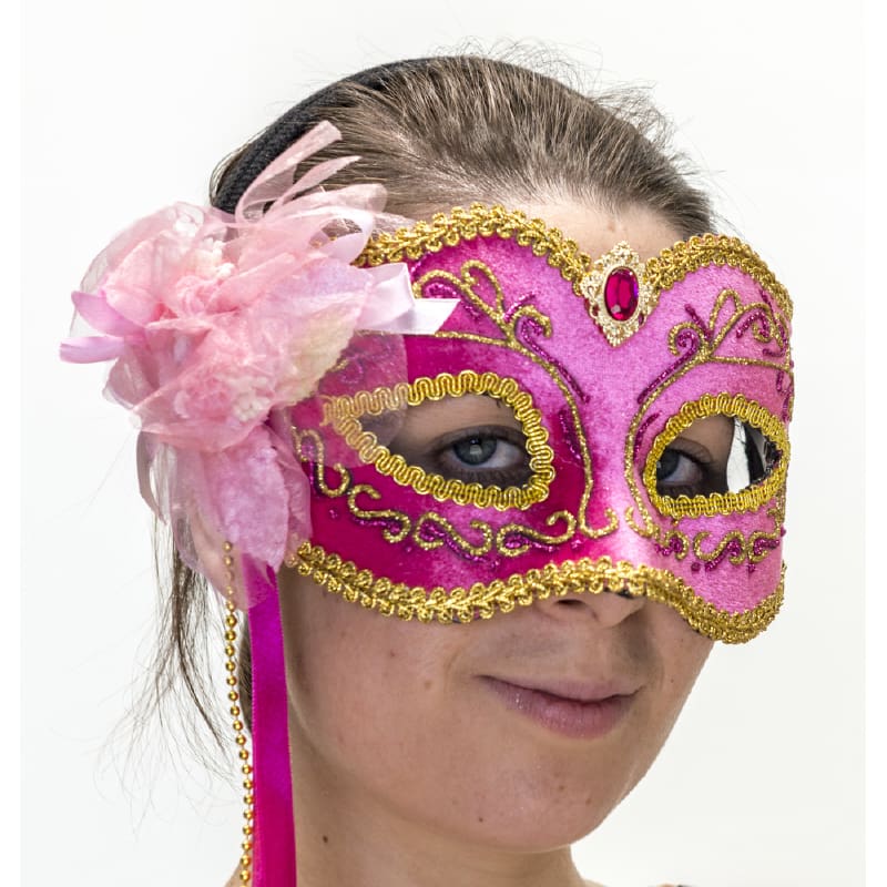 Mask Light Pink Gold Trim with Flower