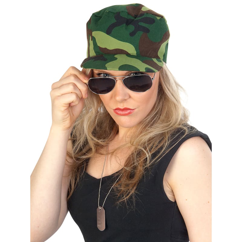 Dress Up Kit Camo Cap Glasses Dog Tags