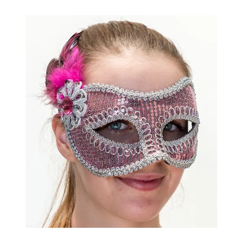 Mask Pink Silver Trim with Feather