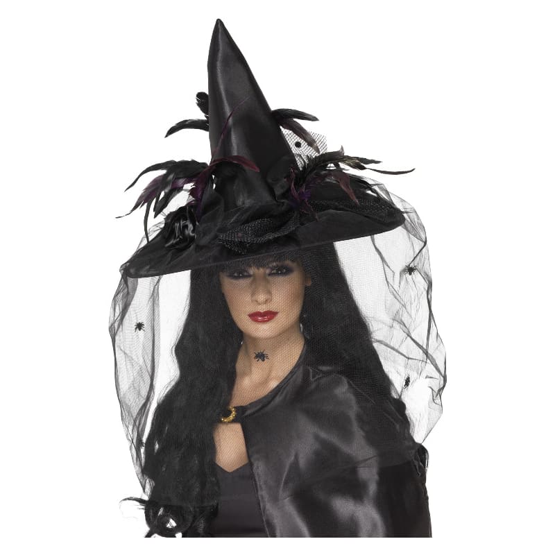 Witch Hat Adult Deluxe Feathers Netting