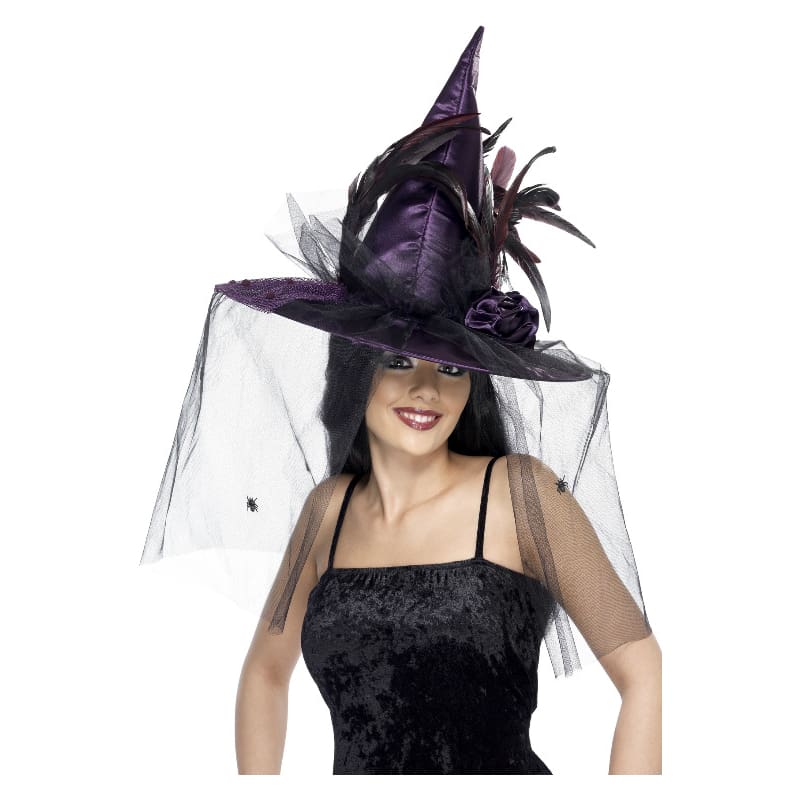 Witch Hat Adult Purple Feathers