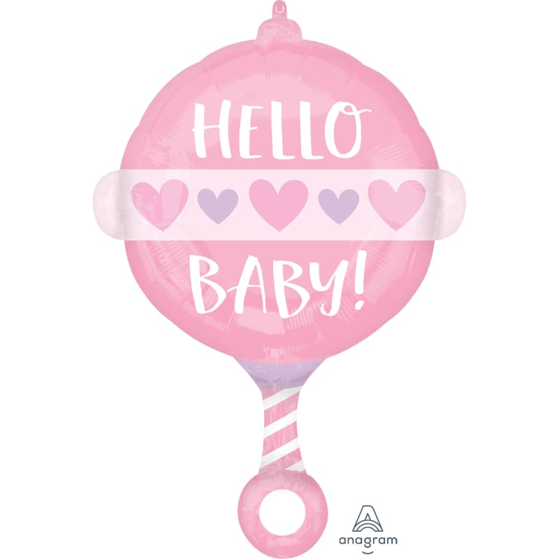 Foil Shape Hello Baby Rattle Pink