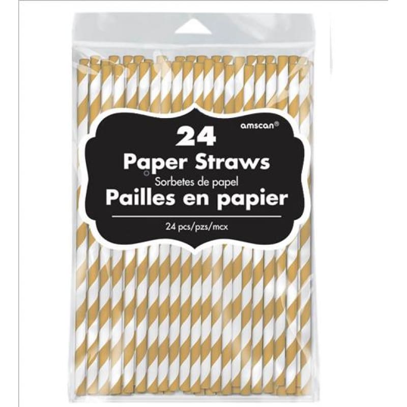 Straws Paper Gold White Pk24