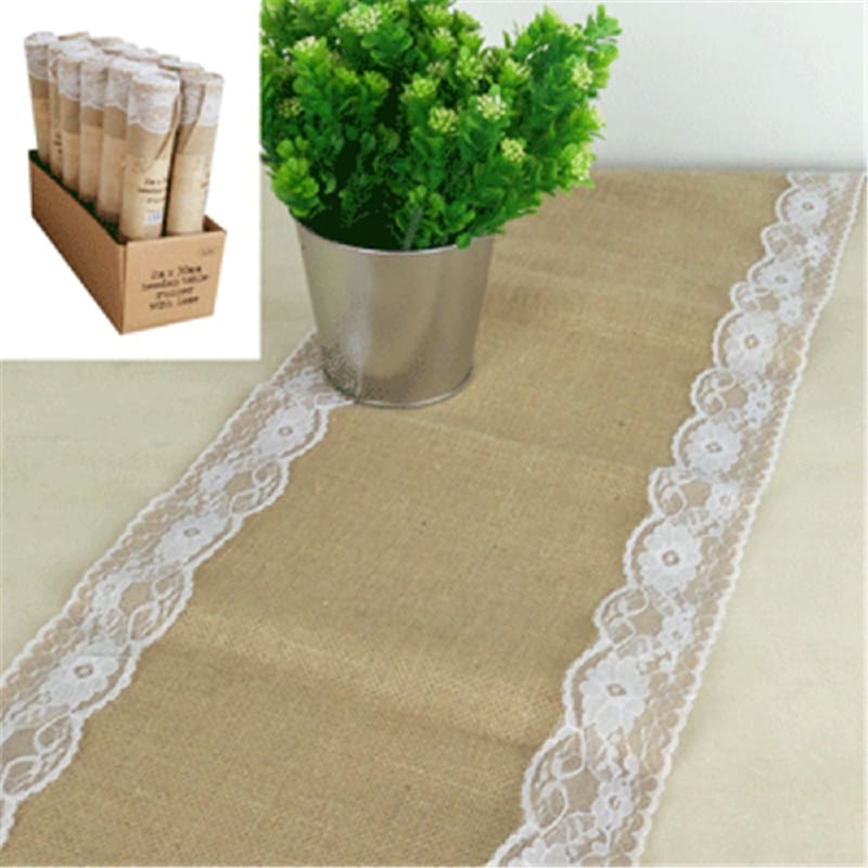 Table Runner Hessian with Lace 30cmx2m