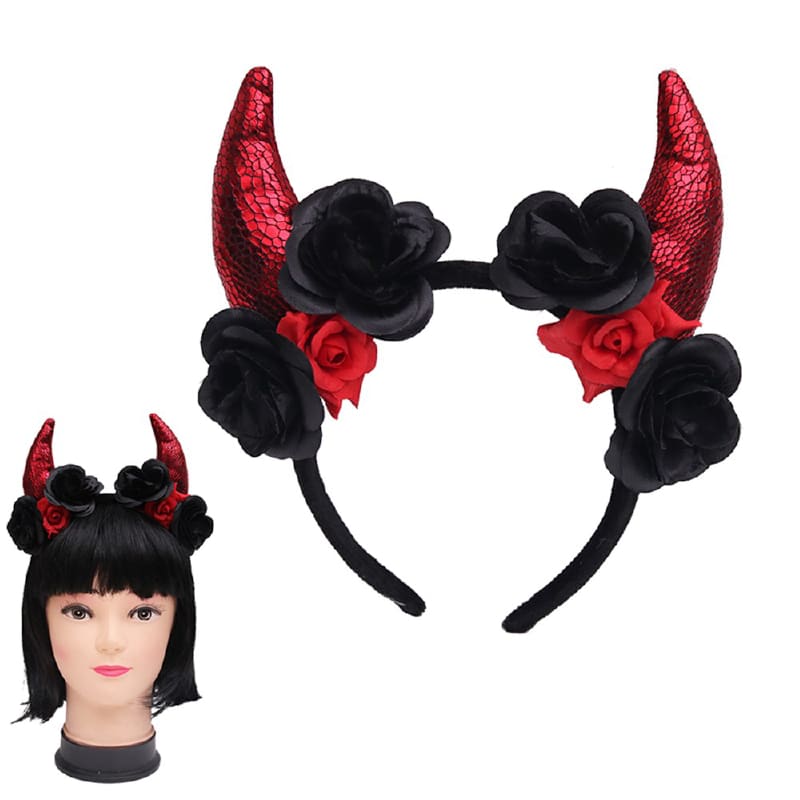 Headband Devil Horns with Flowers