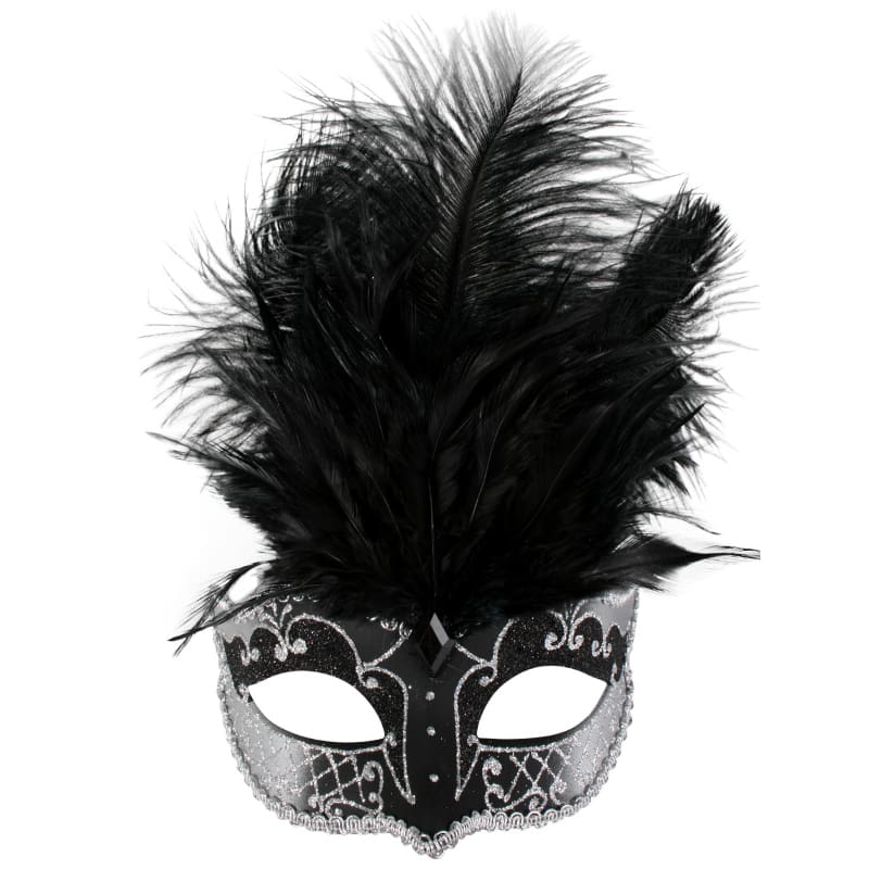 Mask Carmela Black & Silver with Feather