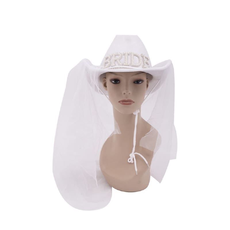 Cowboy Hat Bride White with Veil