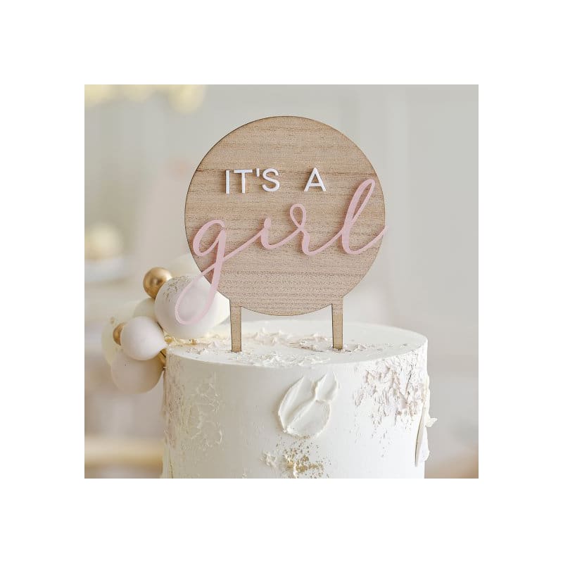 Cake Topper It's A Girl Wooden Teddy