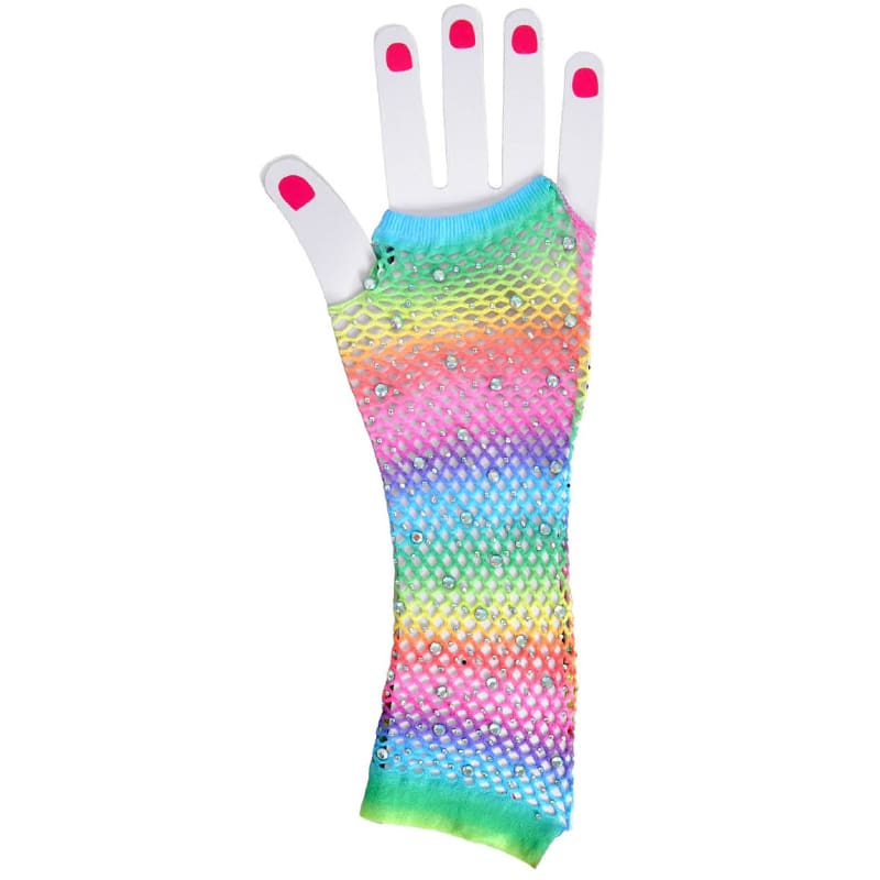 Gloves Fingerless Fishnet Rainbow Long
